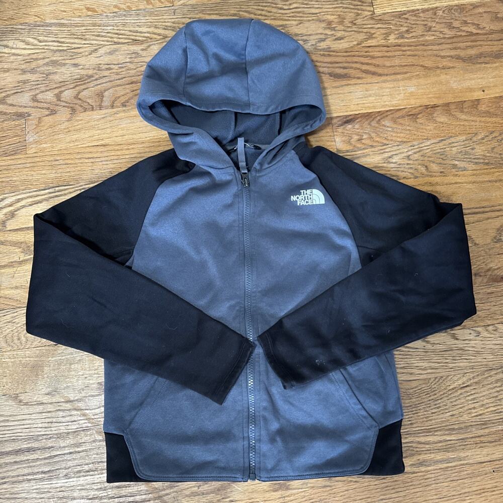 The North Face Girls Sz 10/12 Full Zip Fleece Gray Black Hoodie Jacket Flashdry